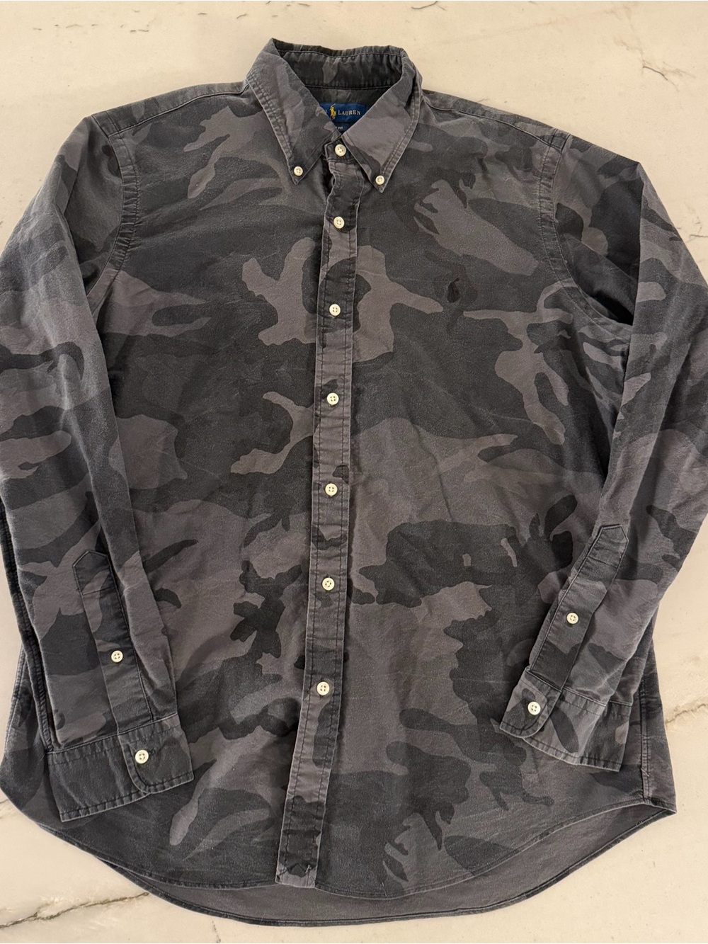 Ralph Lauren Mens Camouflage Cotton Oxford Button Down Shirt Large Gray Camo